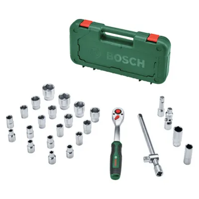 BOSCH Steckschlüsselsatz 1/2" 1600A02Z9F | Ratschen-Set 25-teilig | bis 768 Nm Drehmoment | Home & Garden | im Koffer