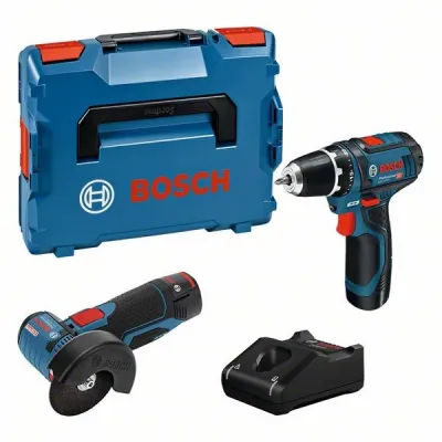 Bosch Elektrowerkzeugset 12V GSR 12V-15 + GWS 12V-76 | Akku Kombi-Set | 2x 2,0Ah | Schnellladegerät | blau