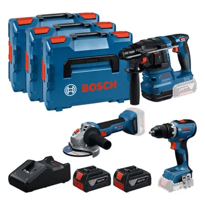 Bosch Elektrowerkzeugset 18V 0615A5009G | Akku-Set GSR, GBH, GWS | 2x 5,0Ah Akku | Schnellladegerät | 3 L-BOXX