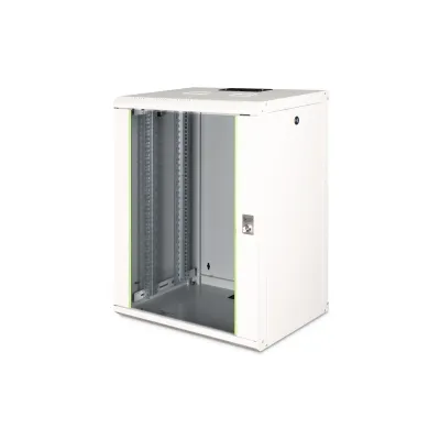 DIGITUS Wandgehäuse DN-19 16-U | 19 Zoll Netzwerkschrank 16HE | 820x600x450 mm | Glastür | grau RAL 7035