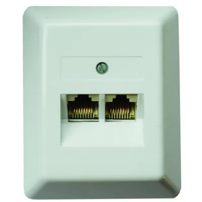 PROTEC.NET Anschlussdose PUAE AP 2xRJ45 2x8(8) | Netzwerkdose Unterputz & Aufputz | Metallrahmen | Weiß