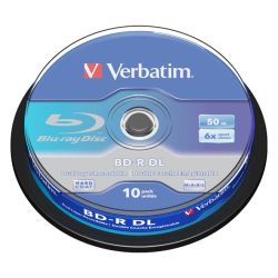 1x10 Verbatim BD-R Blu-Ray 50GB 6x Speed, white blue Cakebox