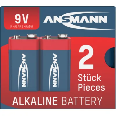 Ansmann Batterie 9V Block 6LR61 | Alkaline Red Line 5015591 | 2er-Pack | 9 Volt | lange Haltbarkeit | E-Block