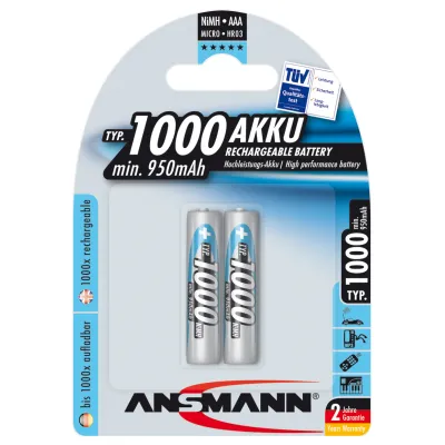Ansmann NiMH Akku Micro AAA 119349 | 1000 mAh | 1,2V | HR03 | wiederaufladbar | Schnellladung | Profi-Qualität