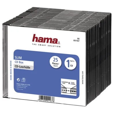Hama CD Slim Box 51167 | 25er Pack Leere CD-Hüllen | Schwarz | Für 1 CD pro Hülle | Platzsparend | Kunststoff