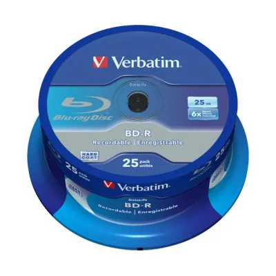 Verbatim BD-R Rohling 43837 | Blu-ray Disc 25GB | 6x Speed | 25er Spindel | DataLife | Single Layer | Weiß
