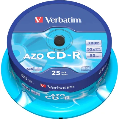 Verbatim CD-R 700MB 80min 52x 43352 | Spindel 25 Stück | AZO-Schicht | hohe Kompatibilität | langlebig