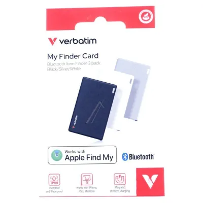 Verbatim Bluetooth Tracker My Finder Card 3er-Pack MYFCR-03BSW | Apple Find My | wiederaufladbar | schwarz/silber/weiß