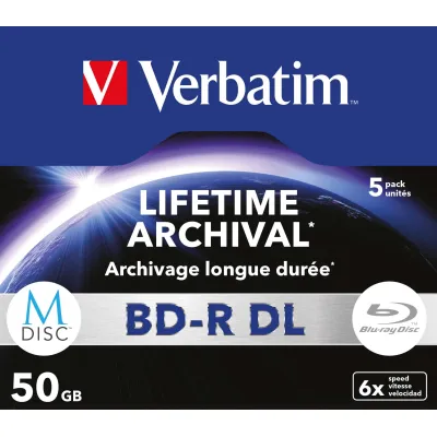 Verbatim M-DISC BD-R DL 43846 Blu-ray 50GB 1-6x | 5er Jewel Case | extrem langlebig | bis 1000 Jahre Haltbarkeit