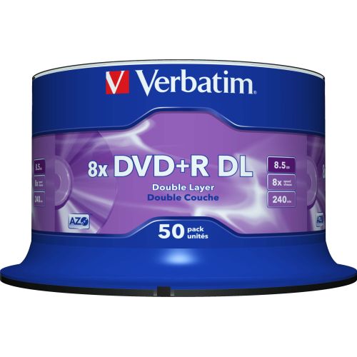Bild: 1x50 Verbatim DVD+R Double Layer 8x Speed, 8,5GB matt silver