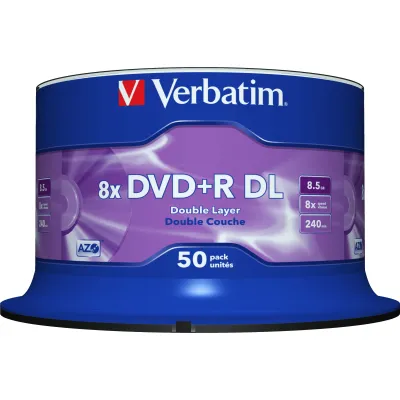 Verbatim DVD+R Double Layer 43758 | 8,5GB 8x Speed | 50 Stück Spindel | Matt Silver | DL Rohlinge