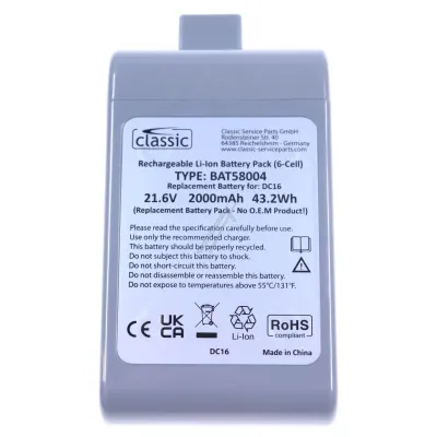 21,6V-2000mAh Akku für Dyson Staubsauger Classic