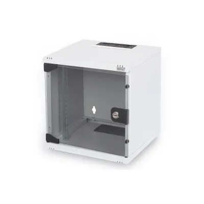 DIGITUS Wandgehäuse DN-10-05U-1 | 10 Zoll 6HE Netzwerkschrank | 330x312x300 mm | Glastür | wandmontierbar | grau