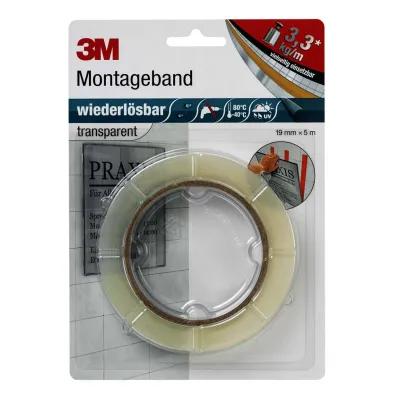 3M Doppelseitiges Klebeband 8899195 | Montageband transparent | 19mm x 5m | wiederablösbar | Acryl | für Innen & Außen