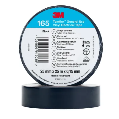 3M Vinyl-Isolierband 165BK8E | Elektro-Isolierband PVC | 25mm x 25m | 0,15mm Stärke | schwarz