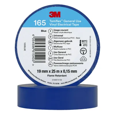 3M Isolierband Temflex 165BL6E | Elektro-Isolierband PVC | 19 mm x 25 m | 0,15 mm Stärke | blau