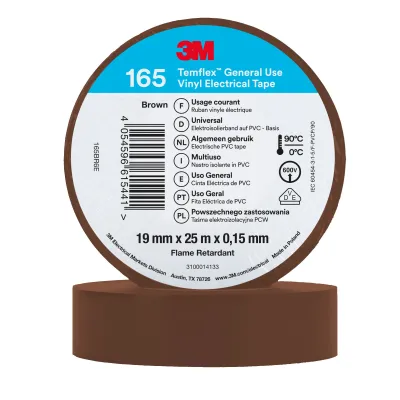 3M Isolierband Temflex 165BR6E | PVC Elektro-Isolierband 19mm x 25m | isolierend | braun | für Innen & Außen