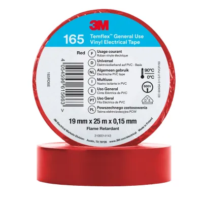 3M Vinyl-Isolierband 165RD6E Temflex 165 | Elektro-Isolierband | PVC 19 mm x 25 m | isolierend | rot
