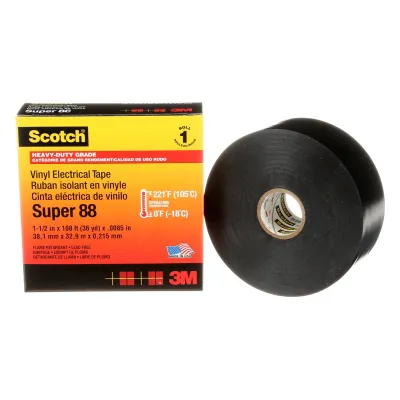 3M Scotch Super 88 PVC Elektro-Isolierband 80610138986 | 38 mm x 33 m | schwarz | Allwetter | robust | bis 105°C
