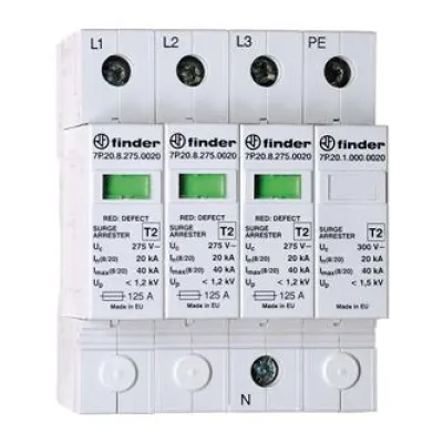Finder Überspannungsableiter Typ 2 7P.24.8.275.0020 | 3-phasig | TN-S/TT | 230V | 40kA | Hutschiene | 4TE