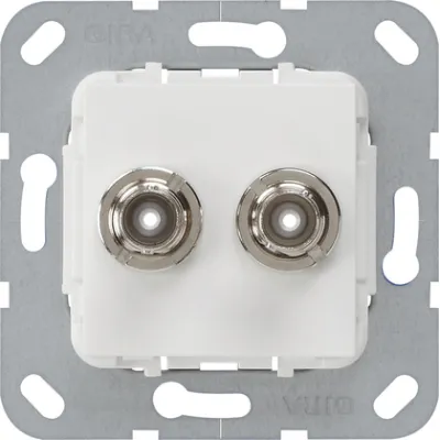 GIRA BNC/TNC Einsatz 2-fach 563003 | Crimpanschluss | System 55 | Unterputz | Tragring | glänzend | reinweiß RAL 9010