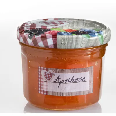 my basics Konfitürengläser 6er Set | 240 ml | 82 mm TO Holz Herzdekor | spülmaschinengeeignet | transparent/braun/rot