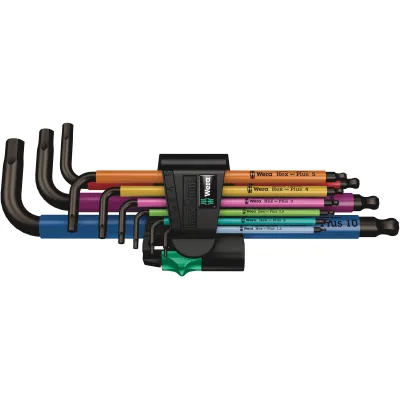 Wera Winkelschlüsselsatz 950 SPKL/9 SM N | 9-tlg. | Hex-Plus | Kugelkopf | metrisch | farbcodiert | BlackLaser