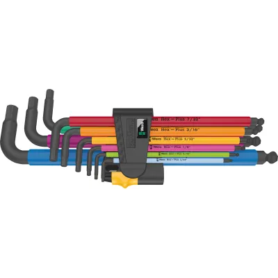 Wera Winkelschlüsselsatz 950/9 Hex-Plus Multicolour | 9-tlg. | Zoll 1,98–9,53 mm | Kugelkopf | Farbcodiert