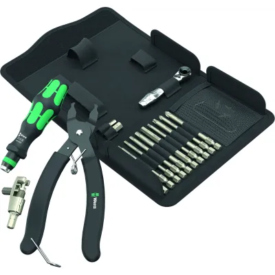 Wera Werkzeug-Set 9532 | 05136042001 | Kettennieter Fahrrad-Werkstatt 18-teilig | Bit-Ratsche | Tasche | schwarz