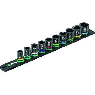 Wera Steckschlüssel-Set 9607 Magnetleiste 3/8 Zoll | 10-tlg. | Impaktor 1 | Nuss-Satz | schwarz/grün