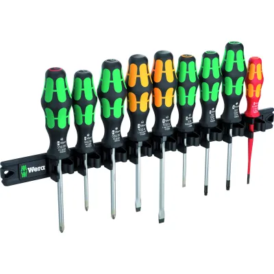 Wera Schraubendreherset 9650 Magnetleiste Kraftform | 9-tlg. | isoliert 1000V | Schlitz, PZ, PH, TX | 2K-Griff