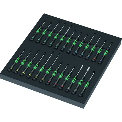 Wera Schraubendreherset 24-tlg 05150106001 | Kraftform Micro Set 1 | Schaumstoffeinlage | für Elektronik | schwarz/grün
