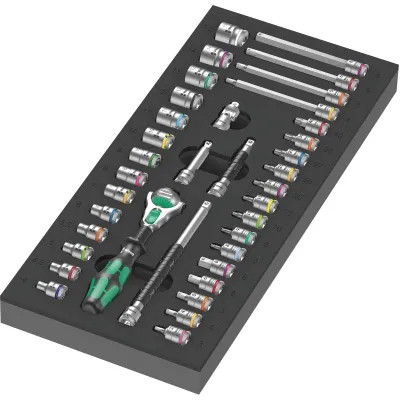 Wera Werkzeugset 9720 | 05150110001 | Zyklop Knarre 1/4" Set | 37-tlg. | Schaumstoffeinlage | 2-farbig schwarz/grau
