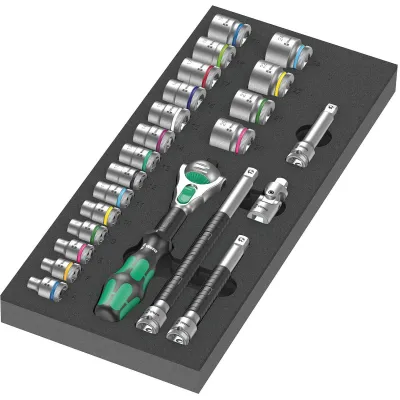 Wera Werkzeugset 23-tlg 05150111001 | Zyklop Speed Knarre 3/8" | 18 Stecknüsse | Schaumstoffeinlage | schwarz/grau