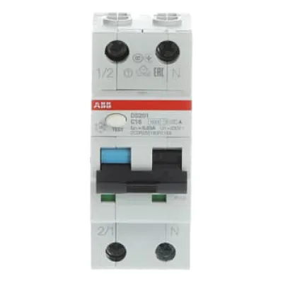 ABB FI/LS-Schalter DS201A-C16/0,03 | RCBO 1P+N Typ A | 16A | 30mA | 6kA | C-Charakteristik | 230V | Hutschiene | weiß