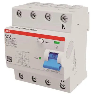 ABB FI-Schutzschalter Typ B F204B-40/0,3 | 4-polig | 400V 40A | 300mA | allstromsensitiv | Hutschiene | IP20