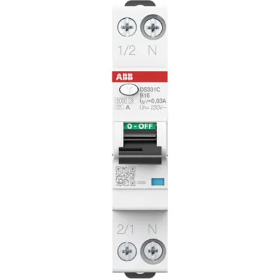 ABB FI/LS-Schalter DS301C B16 A30 2CSR255163R1165 | RCBO 16A 30mA Typ A | 1P+N | B-Charakteristik | 6kA | 1TE | IP20