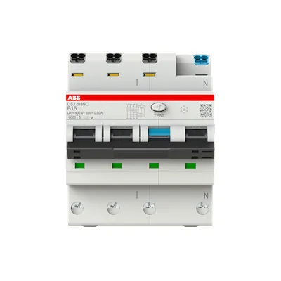ABB FI/LS-Schalter DSX203NCA-B16/0,03 | RCBO Typ A | 16A | 3P+N | 30mA | B-Charakteristik | 6kA | 400V | 4TE | IP2X