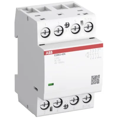 ABB Installationsschütz ESB63-40N-06 | 4-polig 63A | 230V AC/DC | DIN-Hutschiene | geräuscharm | weiß