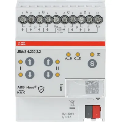 ABB Jalousieaktor JRA/S4.230.2.2 | KNX REG-Hutschiene | 4-fach | 230V AC | 2400W | manuell | IP20 | LED-Anzeige