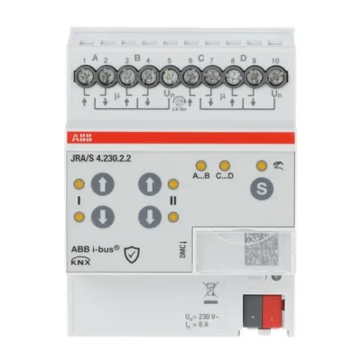 ABB Jalousieaktor JRA/S4.230.2.2 | KNX REG-Hutschiene | 4-fach | 230V AC | 2400W | manuell | IP20 | LED-Anzeige