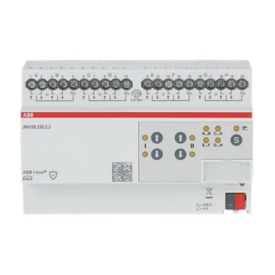 ABB Jalousieaktor JRA/S8.230.2.2 | KNX | 8-fach | REG-Montage | 230V AC | LED-Anzeige | 2400W | IP20 | Handbedienung