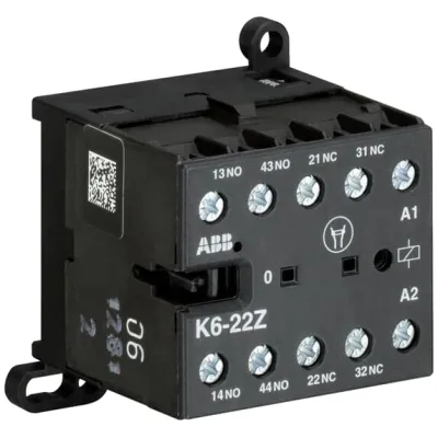 ABB Kleinhilfsschütz K6-22Z-01 | 24V AC | 4-polig | 2 Schließer 2 Öffner | 4A | DIN-Schiene | Schraubanschluss | Kompakt
