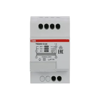 ABB Klingeltransformator TS24/8-12-24 | 8V/12V/24V AC | 24VA | DIN-Schiene | kurzschlusssicher | Weiß