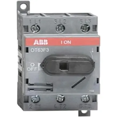 ABB Lasttrennschalter OT63F3 | 1SCA105332R1001 | 63A 3-polig | IP20 | Schraubanschluss | langer schwarzer Drehgriff