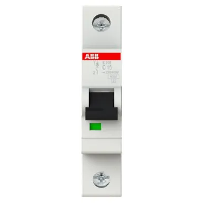 ABB Sicherungsautomat S201-C16 | Leitungsschutzschalter 1-polig | 16A C-Charakteristik | 230V AC | 6kA | IP20 | 1 TE
