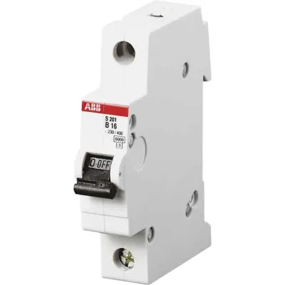 ABB Leitungsschutzschalter S201-B16 | 1-polig | 16A | Typ B | 6kA | 230V AC | Hutschiene | grau