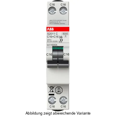 ABB Sicherungsautomat S2011C-B16 | Leitungsschutzschalter 2-polig | B-Charakteristik | 16A | 240V AC | 6kA | IP20
