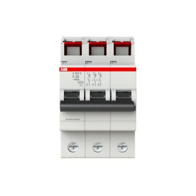 ABB Leitungsschutzschalter | S203S-C20 | 3-polig | 20A | C-Charakteristik | 6kA | 440V | Hutschiene | IP20 | 2CDS253002R0204