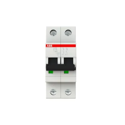 ABB Leitungsschutzschalter S202-C10 | 2-polig | 10A | C-Charakteristik | 6kA | 400V | Hutschiene | IP20 | grau